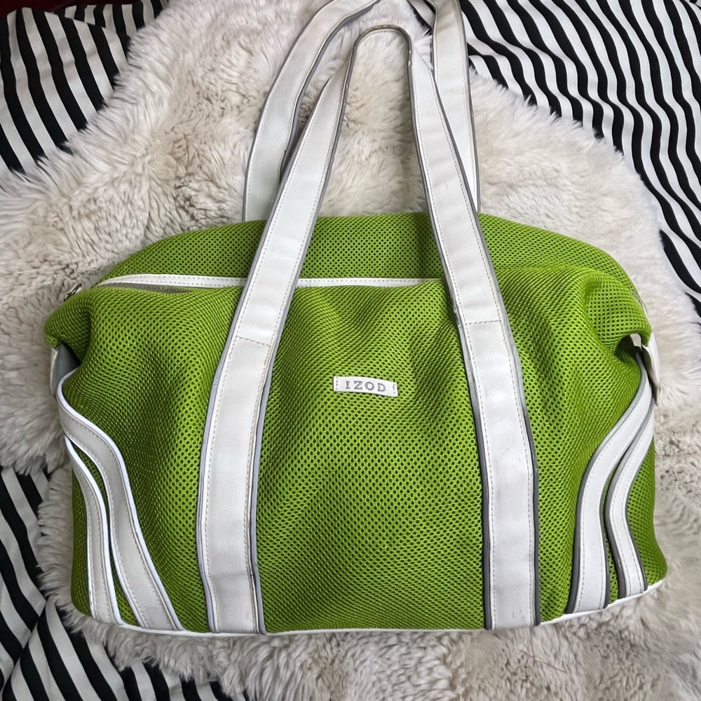 Izod Lime Green Mesh Tote with White Straps